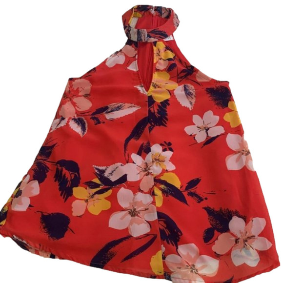🔥🔥SALE🔥🔥JAPNA Red Floral Keyhole Sleeveless Blouse - Picture 1 of 4